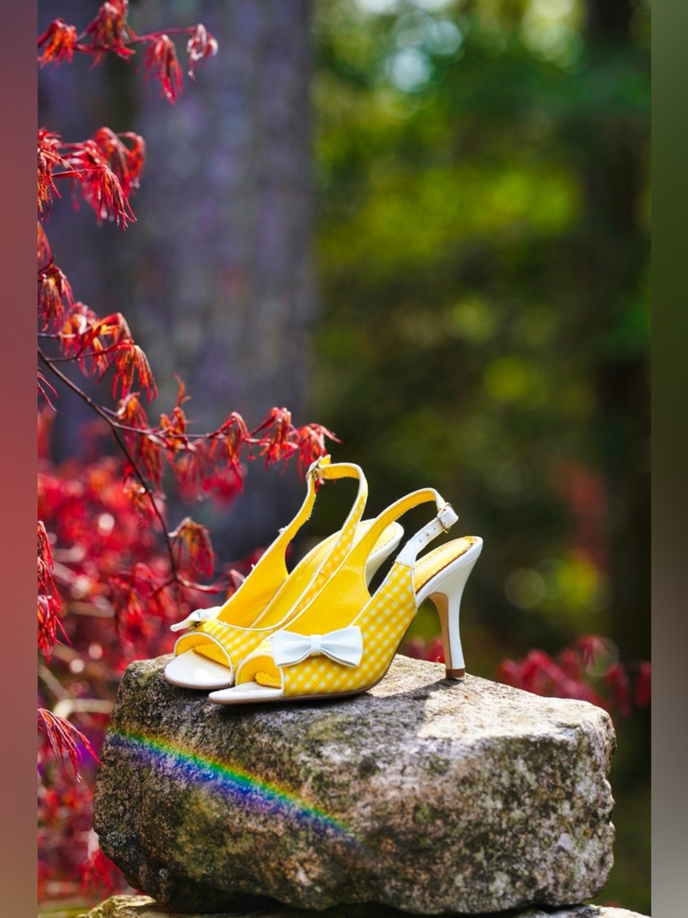 Delicious Yellow & White Gingham Peep Toe Slingback Heels - Picture 8 of 15
